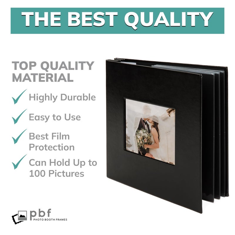 pbf PHOTO BOOTH FRAMES pbf Scrapbook Photo Album, Guest Book with Photo Insert, Black Scrapbook with Plastic Sleeves & Black Pages, Album for 4x6 Photos, Memory Book, Wedding - Image 4
